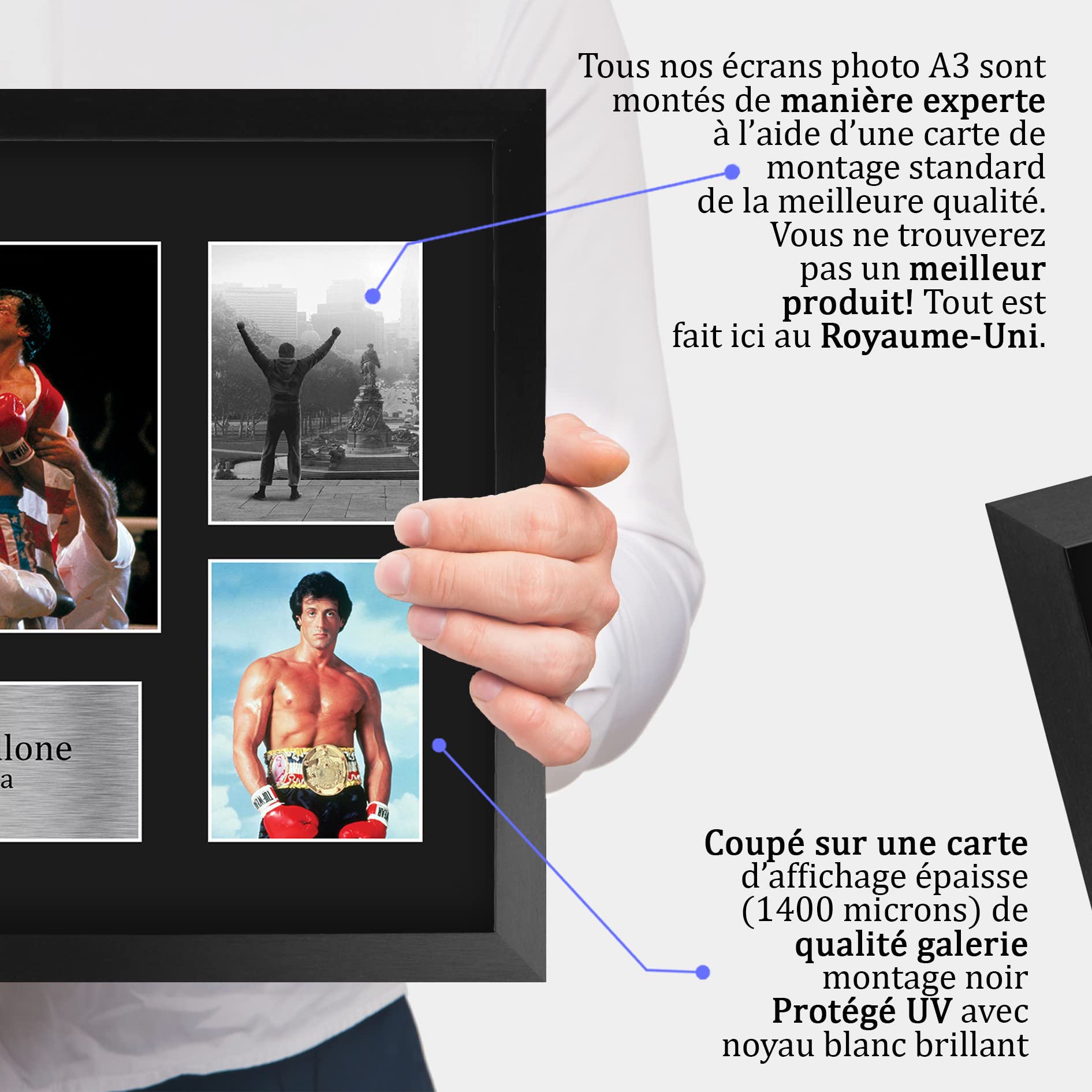 HWC Trading FR A3 Sylvester Stallone Rocky Cadeaux Imprimés Autographe Affichage d’autographes pour les fans de cinéma - A3 Encadré