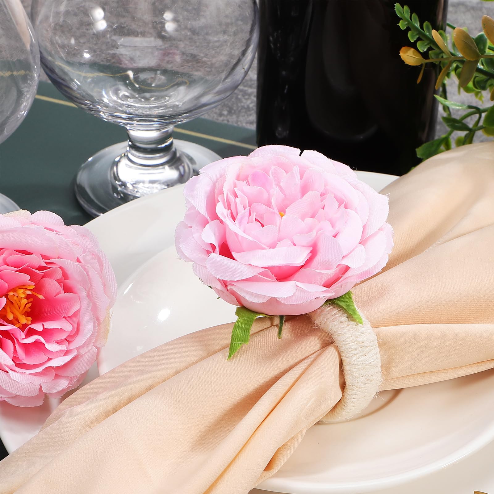 ULTECHNOVO Flower Napkin Rings Set, Napkin Rings Set of 6 - Image 3