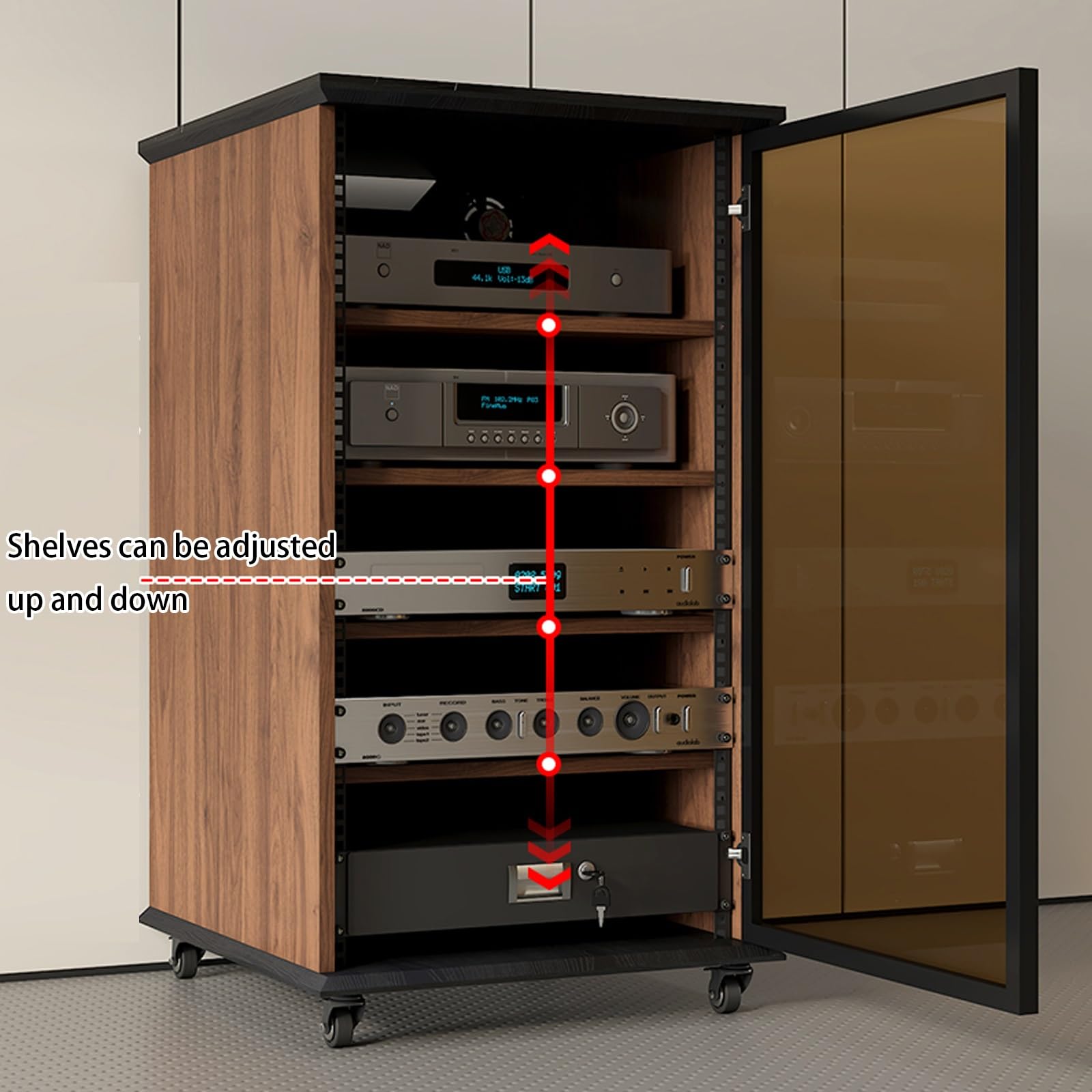 Mueble hifi,mueble tocadiscos,gabinete estéreo de madera estante de audio,estanteria audio hifi,mueble hifi rack,mueble equipo hifi con ruedas,mueble equipo hifi cerrado,mueble equipo hifi(Black,99.2c