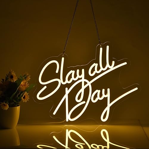 Slay All Day - Letrero de neón para decoración de pared, luz LED de neón regulable, alimentada por USB, para pub, tienda, fiesta en la cueva del