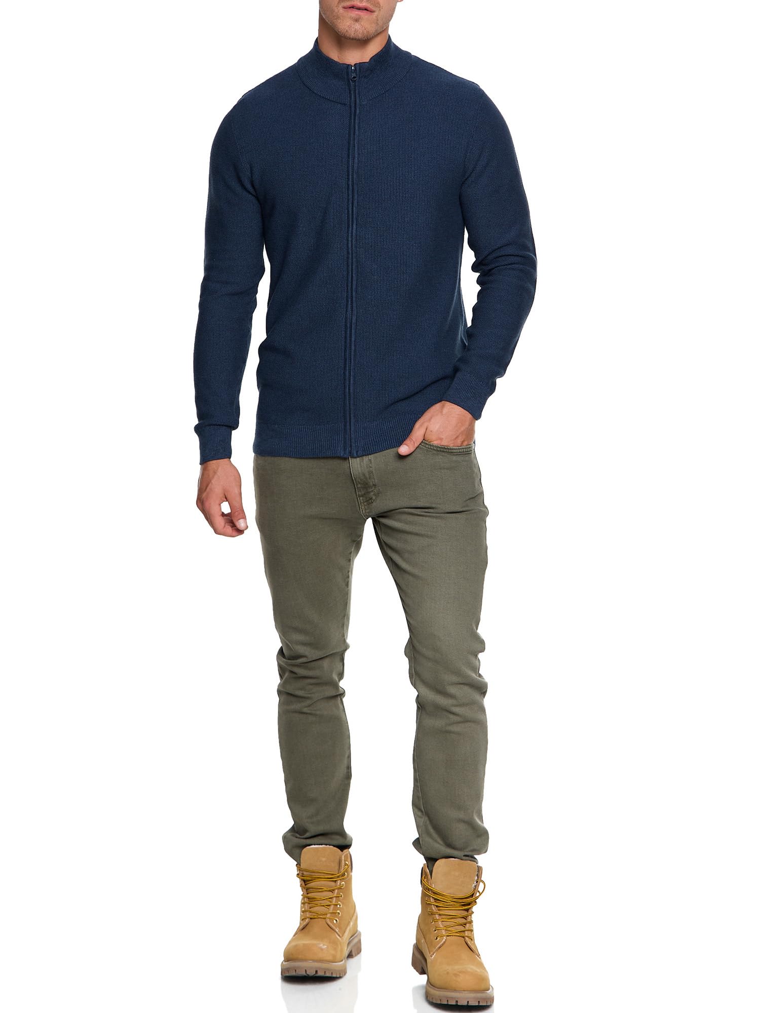 Indicode Uomini INWestmoon Cardigan | Maglia Aperta con Collo Alto
