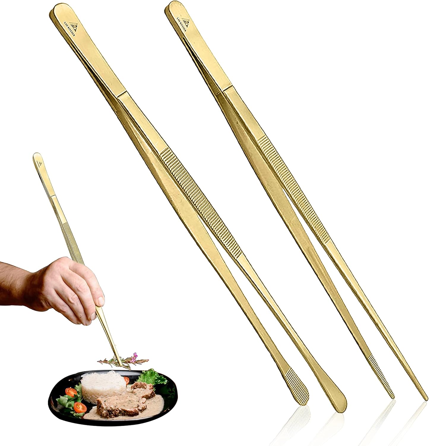 Kitchen Plating Tweezers [2 Pack] Gold Tweezer Tongs for Kitchen and