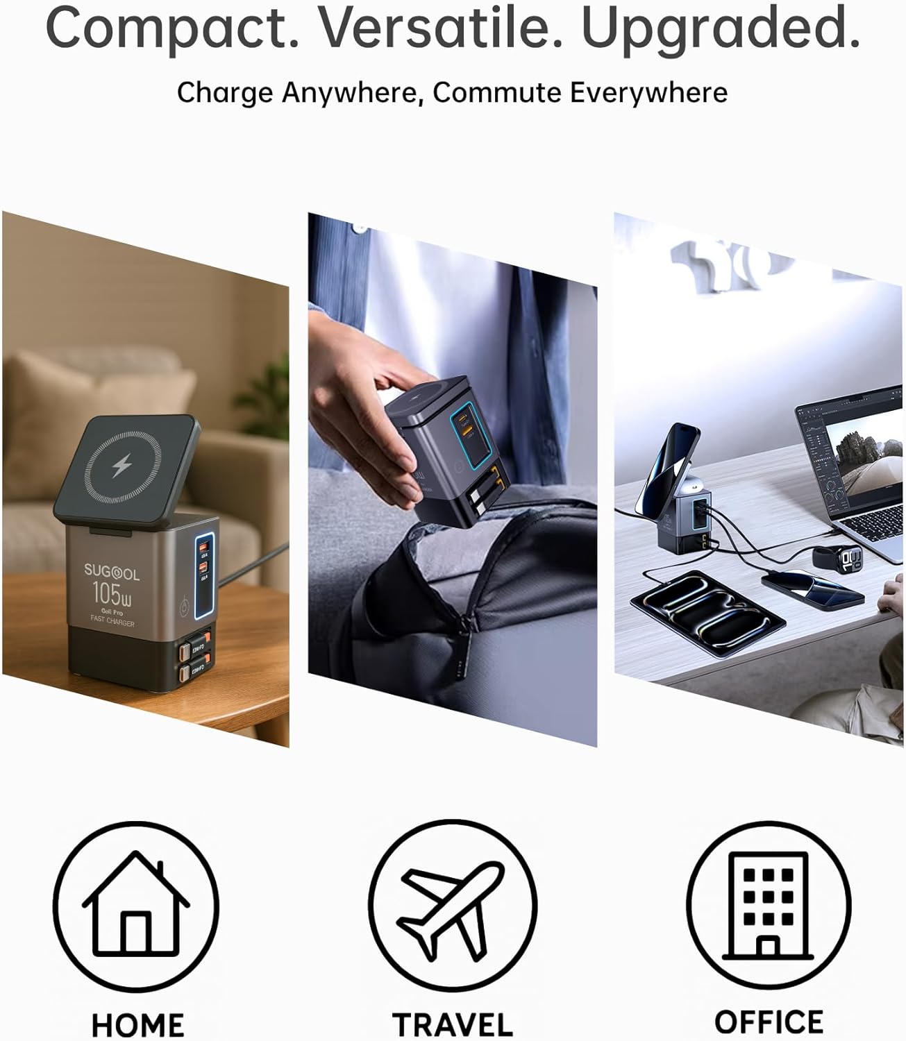 Retractable Charger with Wall Plug, 105W GaN 6-in-1 Charging Station with Magnetic Pad – MagSafe Compatible USB-C/Type-C Fast Charging Charger for iPhone, AirPods, MacBook - Image 5