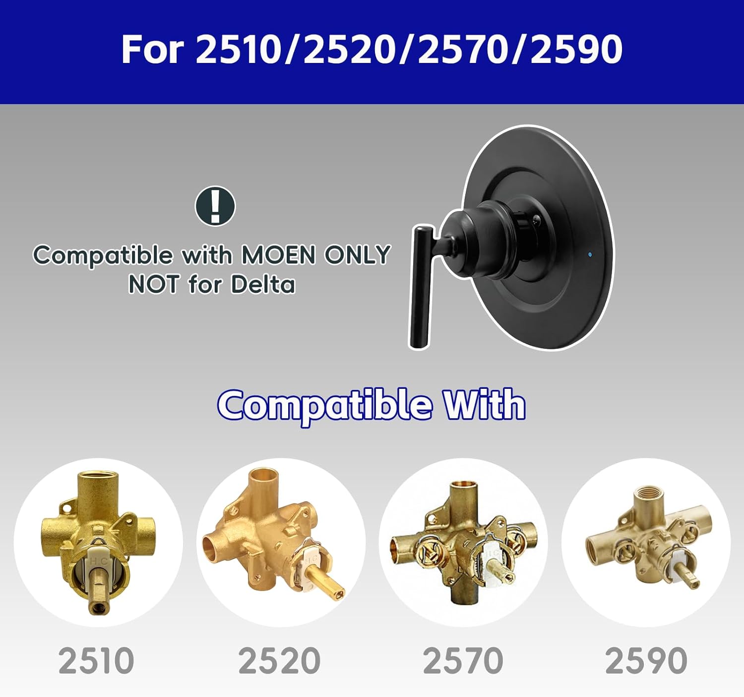 Shower Handle Replacement for Moen 2510/2520/2570/2590 Bathtub Valve, Bath Tub Trim Kit for Single Handle Set (Matte Black)