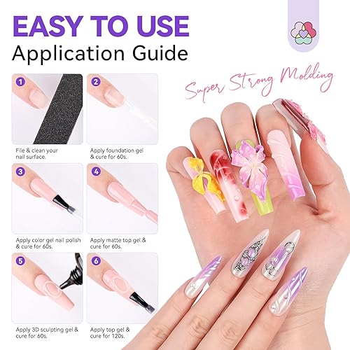 Miniatura 6 de SAVILAND Arte de uñas de gel 3D de 1.06 onzas, gel para esculpir transparente, no se limpia para moldear, tallar, pegamento de diamantes de