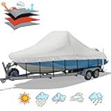 Solim Center Console Boat Cover, 17'-19' Waterproof 1300D PU Heavy Duty Trailerable Boat Cover for Center Console Boat, Marine Grade Oxford UV Resistant Polyester Canvas with 18 Tie Down Straps, Gray