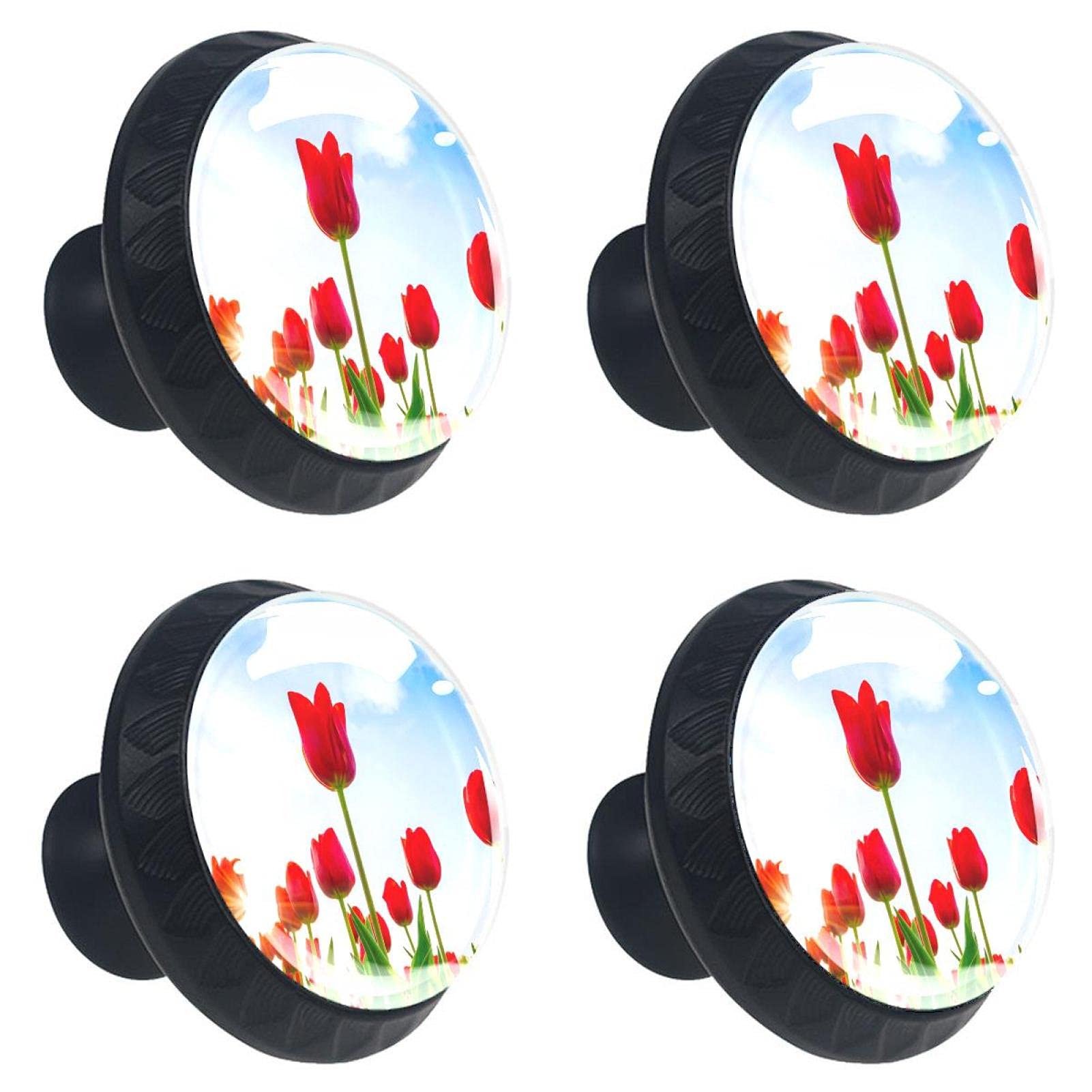Poignées de tiroir tulipes rouges (lot de 4) en bouton de meuble pour maison
