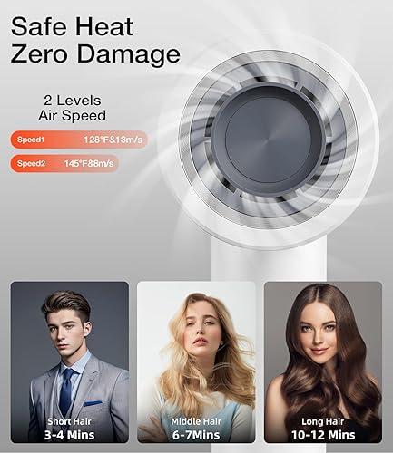 Miniatura 3 de YALICE Secador de pelo inalámbrico recargable con pantalla digital, secador de pelo de viaje de 15000 mAh con boquilla magnética, secador de pelo