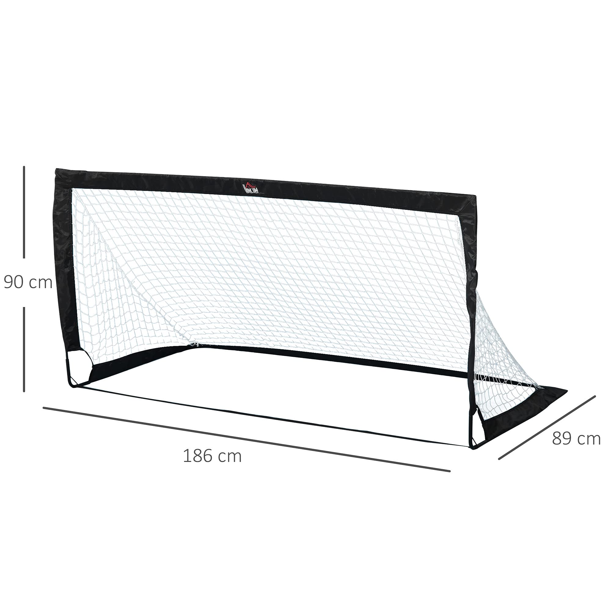 HOMCOM Lot de 2 But de Foot extérieur Pliable Pop-up, Cage de Foot Portable avec Sac de Rangement en Tissu Oxford, pour Adolescents, Cadre en Fibre de Verre, 183 x 90 cm, Noir et Blanc