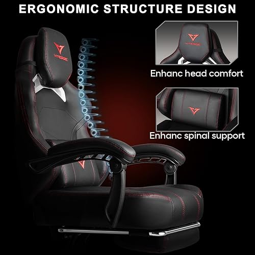Miniatura 7 de VITESSE Silla de juegos grande y alta, capacidad de peso de 400 libras con reposapiés, silla ergonómica de videojuegos para adultos con