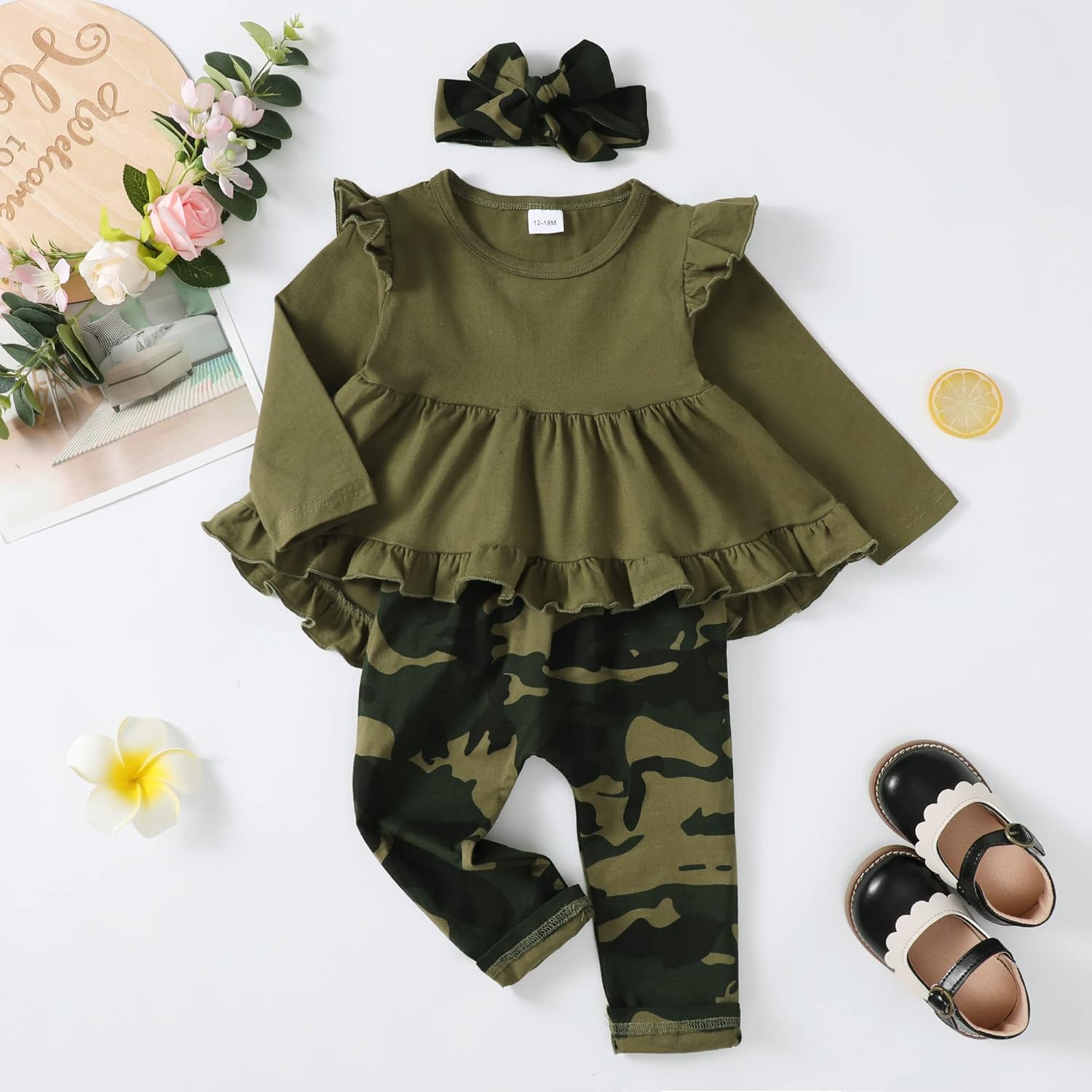Kucnuzki Baby Girl Clothes Toddler Girl Outfit Ruffle Sleeve Shirt Floral Pant Set Fall Winter Clothing for Girl - Image 2