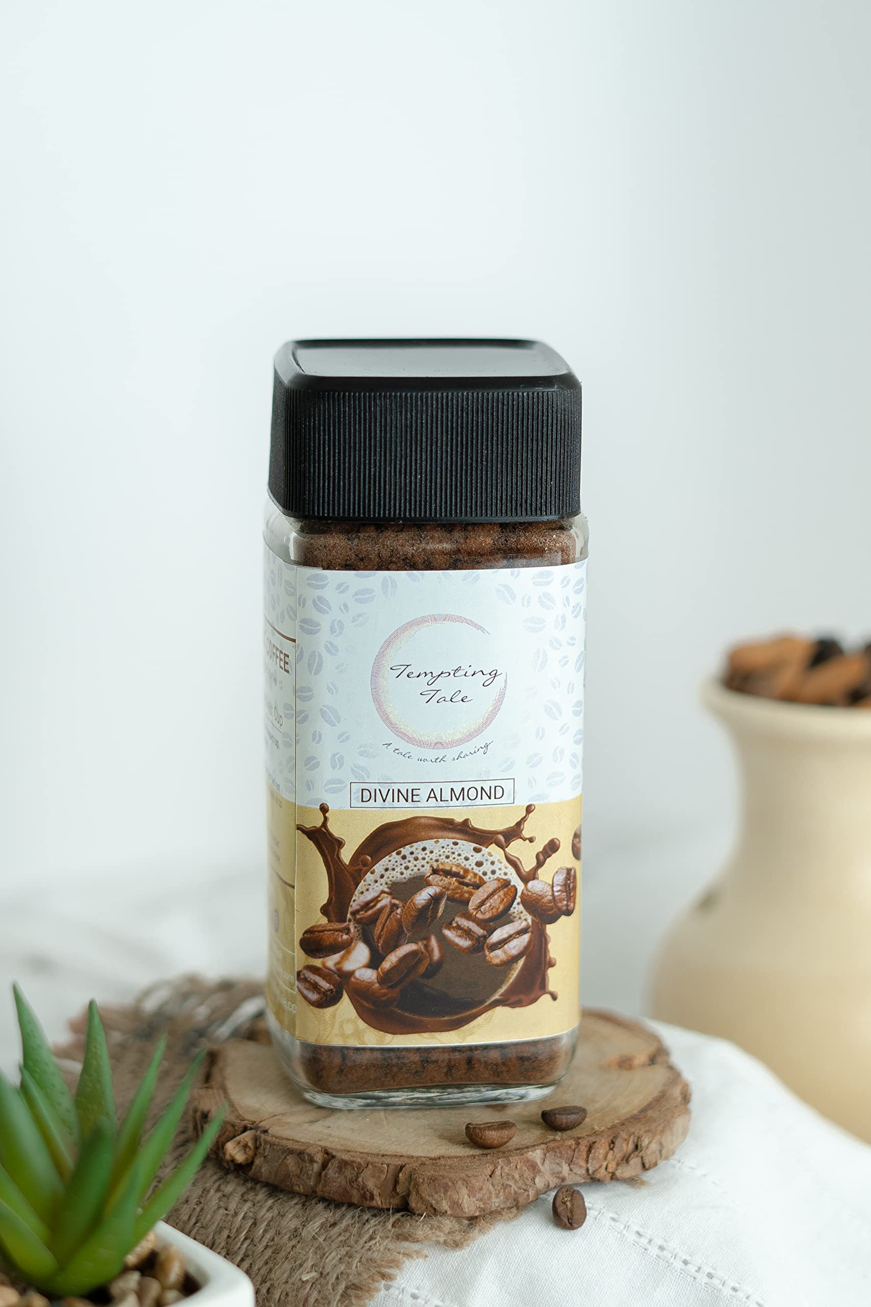 Tempting Tale Divine Almond Instant Coffee Powder | Rich Almond Flavored Coffee | 100% Arabica Beans | Vegan, Dairy-Free, Gluten-Free | No Chicory | Smooth & Nutty Brew | 100g Jar | Pack of 1