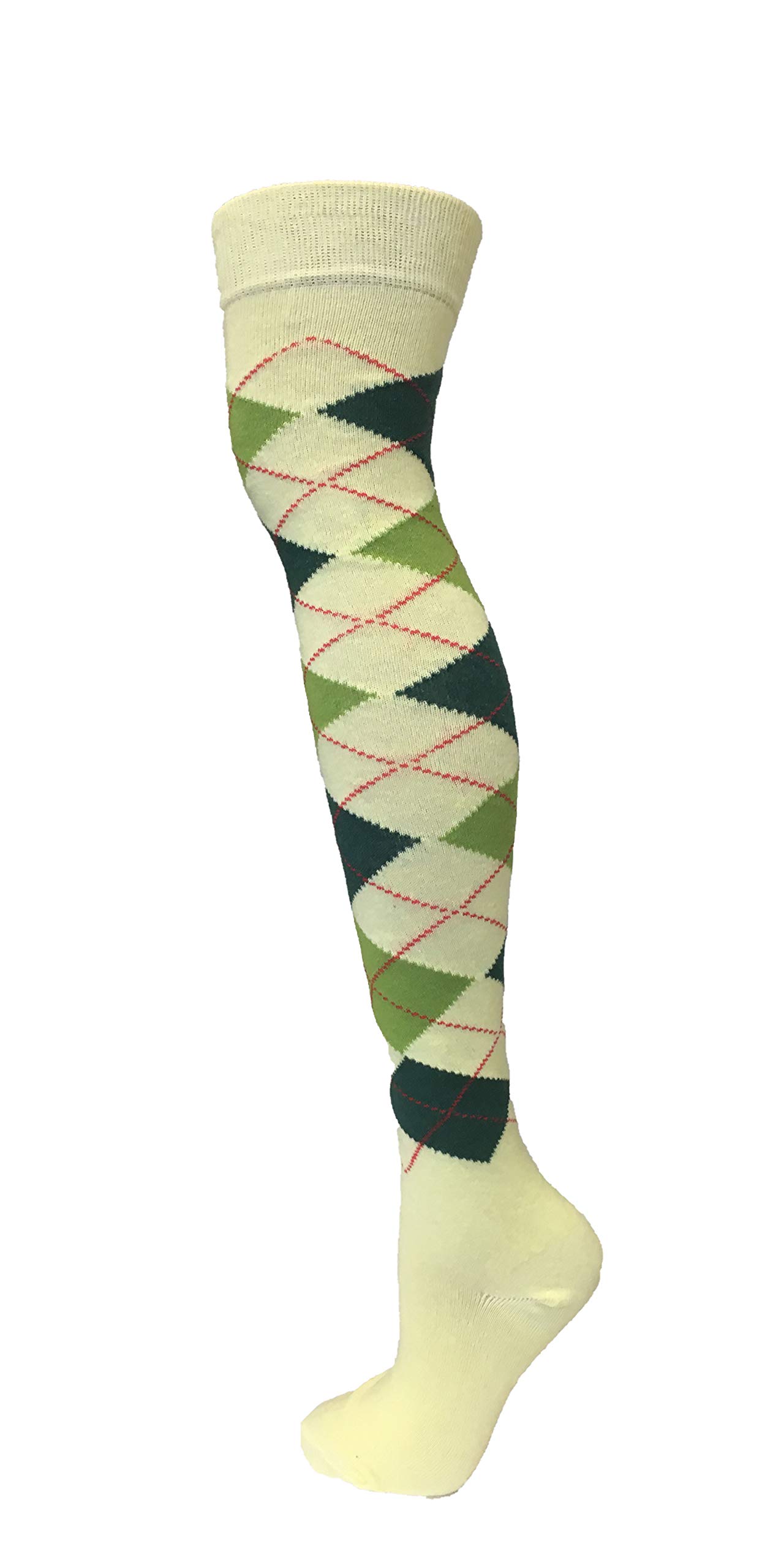 M Macahel Women's Green/Lime Cotton Rich Over The Knee Argyle Diamond Design Socks ()