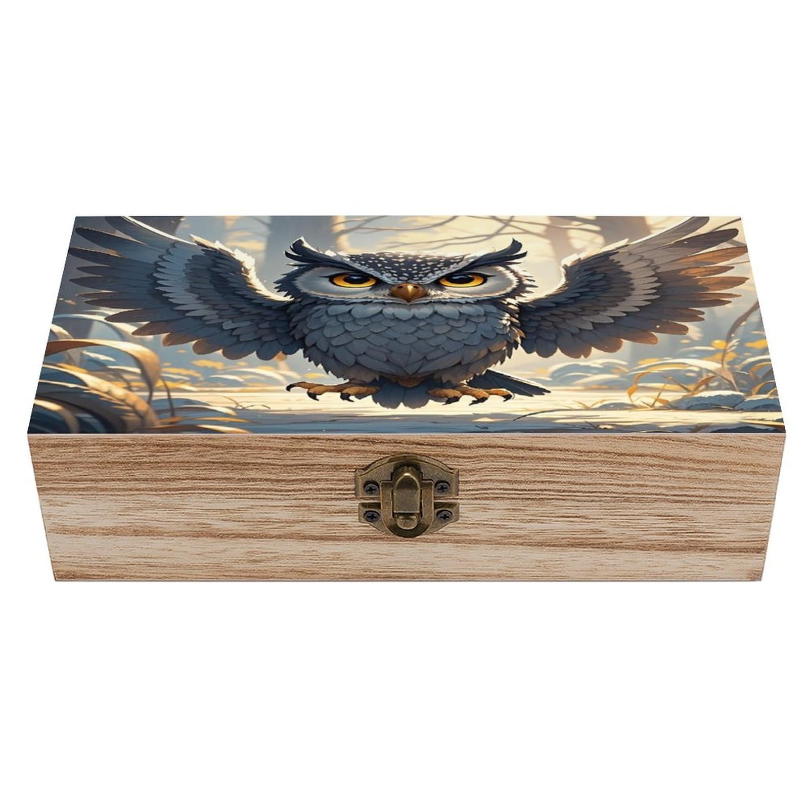 VstaDank Anime Owl Wooden Storage Box Wooden Keepsake Box with A Hinged Lid Fashion Memory Treasure Boxes Decorative Jewelry Case for Crafts Photo Home Decor Wood Gift Box