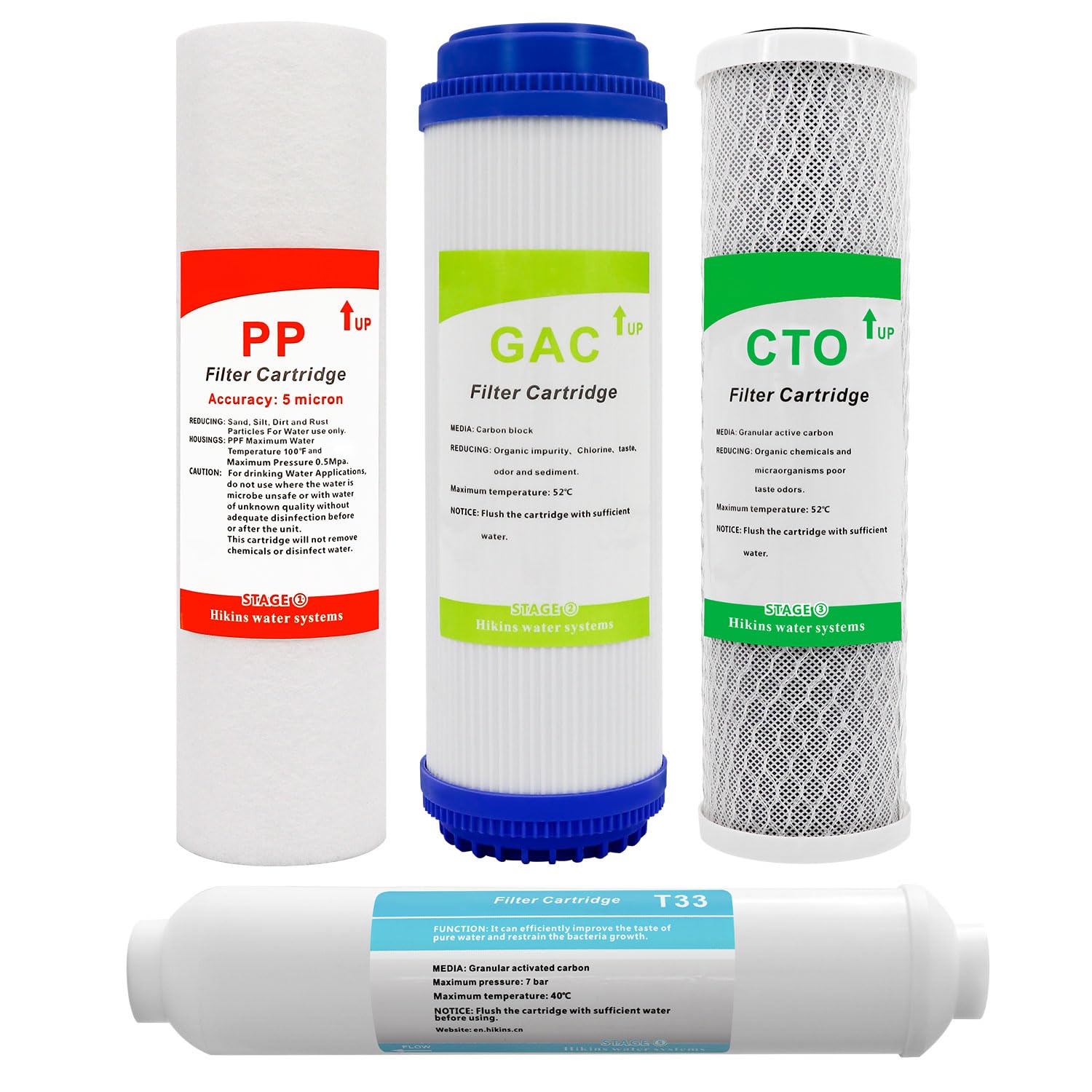 Lot de 4 filtres de rechange osmoseur inverse cartouche charbon actif PP GAC CTO T33