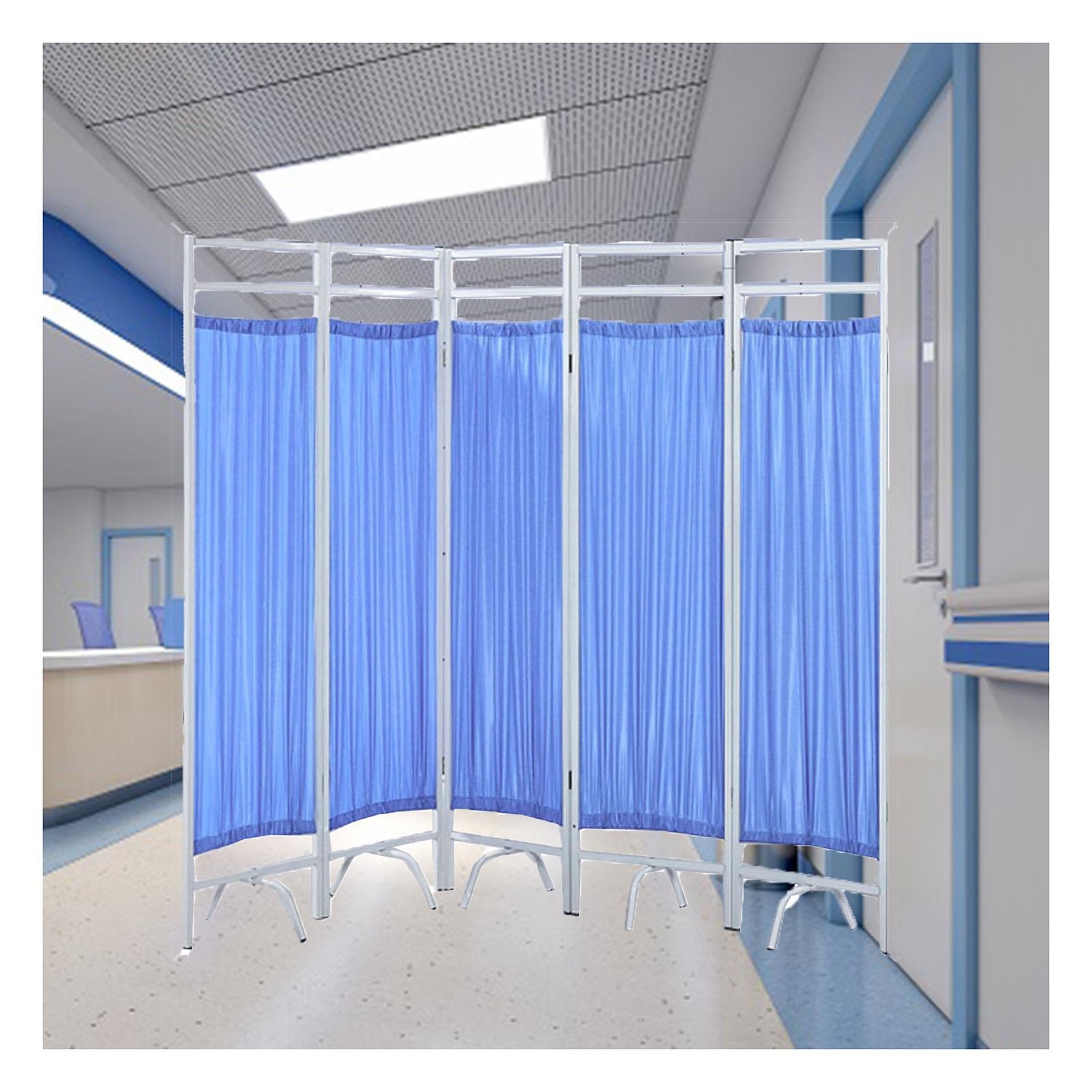 Paravent médical pliable bleu idéal pour isoler les patients en centre de soin