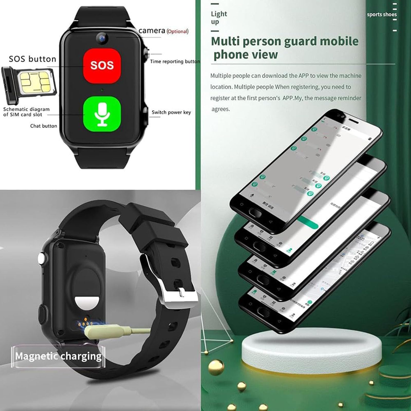 Zayuzo bransoletka alarmowa dla osób starszych, zegarek lokalizacyjny GPS z kamerą, wodoodporna rozmowa wideo 4G, ratownictwo SOS, śledzenie historii, elektroniczne ogrodzenie, inteligentny alarm