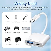 Vista 2 de [Certificado Apple MFi] Adaptador de cámara Lightning a USB con puerto de carga, cable OTG USB 3.0 hembra portátil para iPad para conectar lector