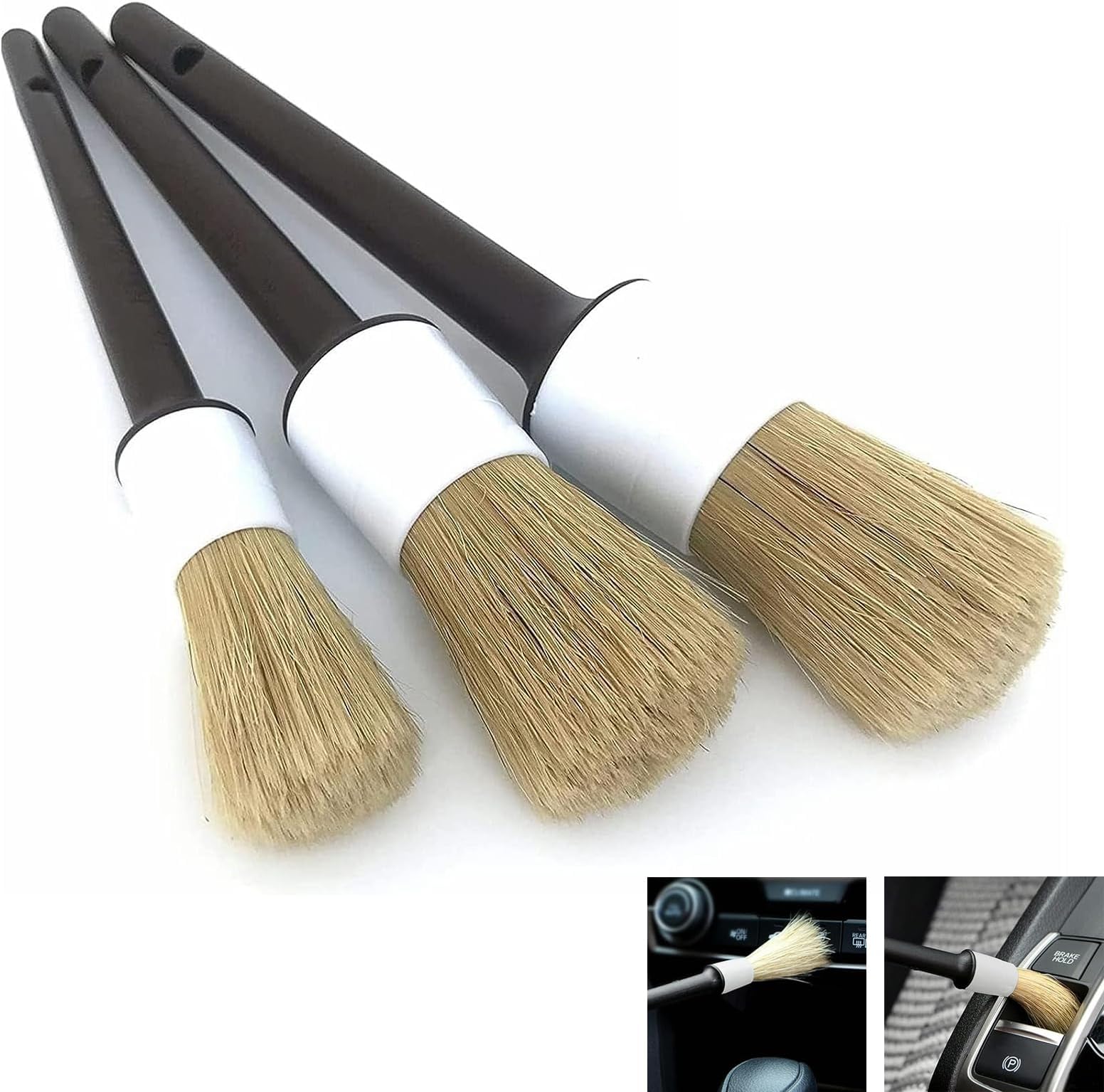 Car Wheel Brush, Ultra Soft Car Detail Brushes Car Detailing Brush, Set of 3 PCS Different Sizes No Metal Brush Parts for Cleaning Interior Upholstery, Air Vents, Wheels, Leather