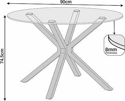 Blisswood Round Dining Table, Dining Table for 4 Seater, 90cm Tempered Glass Kitchen Table with Black Cross Base Iron Legs, Modern Dining Room Furniture for Breakfast, Home, Apartment & Small Spaces