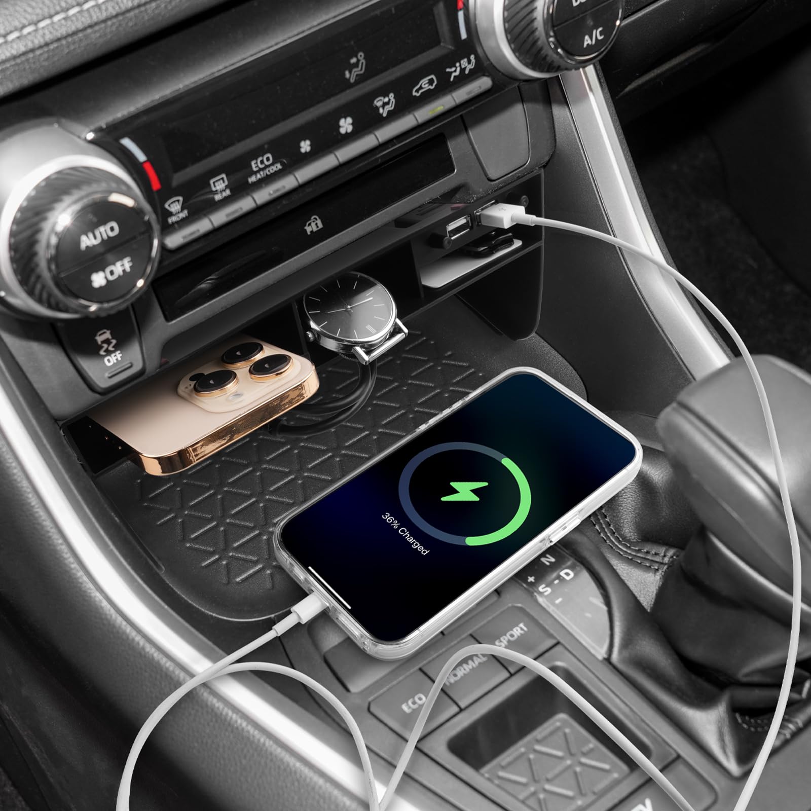 Scatola Portaoggetti del Console Centrale Compatibile con Toyota RAV4 2019-2025, Portaoggetti del Bracciolo Centrale, RAV4 Accessori Organizer per Braccioli con USB Ricaricabile