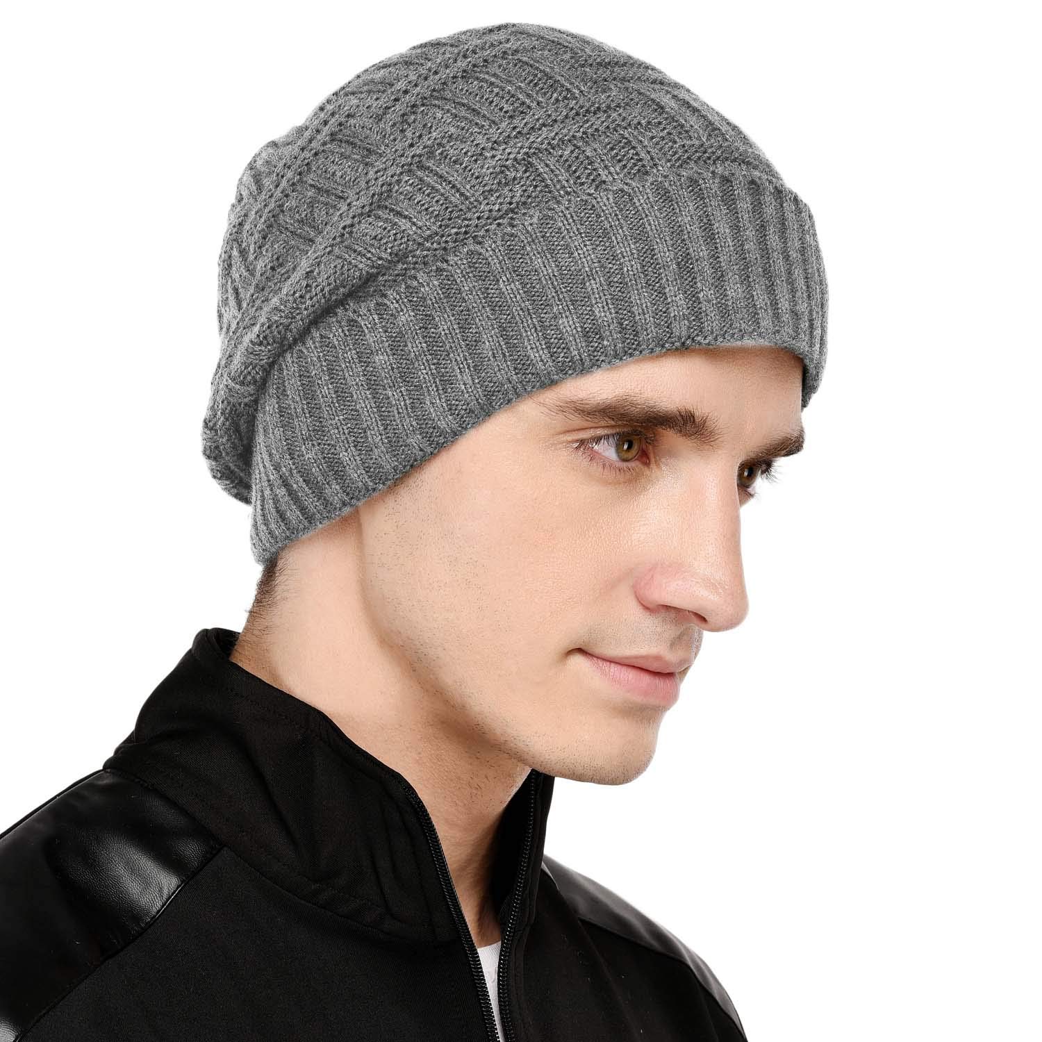 Light Grey Self Design Winter Woolen Beanie Cap