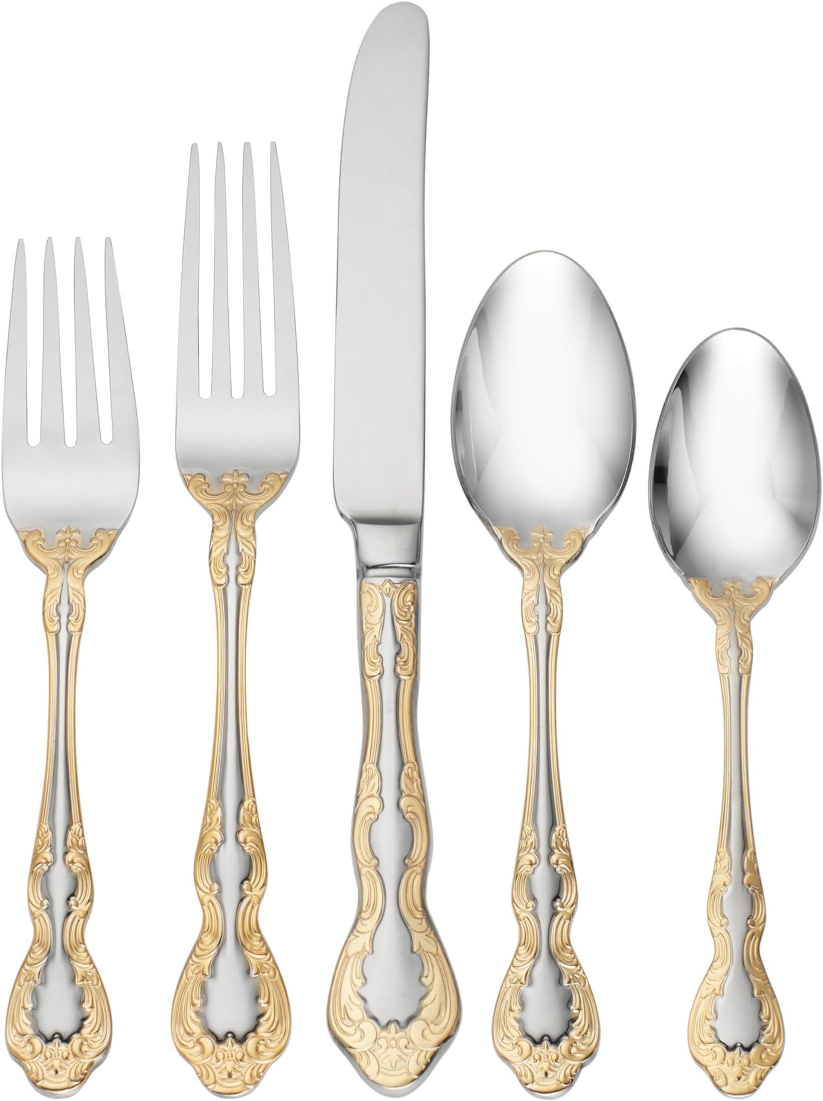 Silverware Set, Golden Mandolina 45 Piece Fine Flatware Set, Service For 8, 18/10 Stainless Steel, Dishwasher Safe, Knives Spoons And Forks Set, Home And Kitchen Utensils(Silver/Gold, 45 Piece)