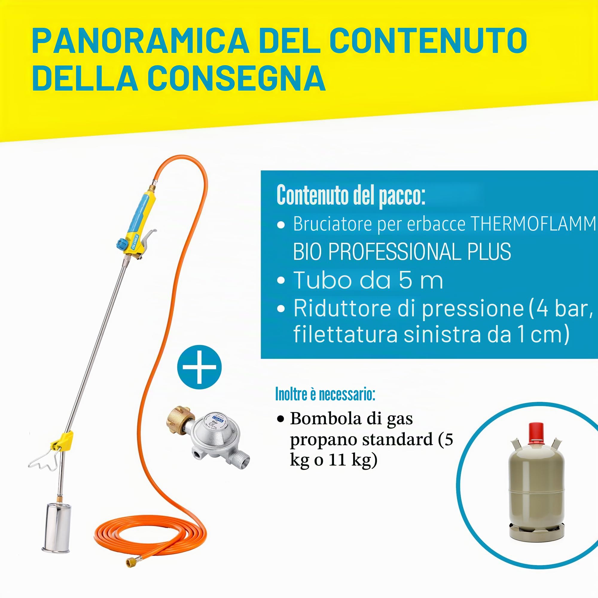 Gloria Thermoflamm BIO Professional Plus Set - diserbante Gas | Potente & Durevole | per Grandi Aree | Collegamento bombola Gas compresso | per Giardino e marciapiedi Senza Erbacce