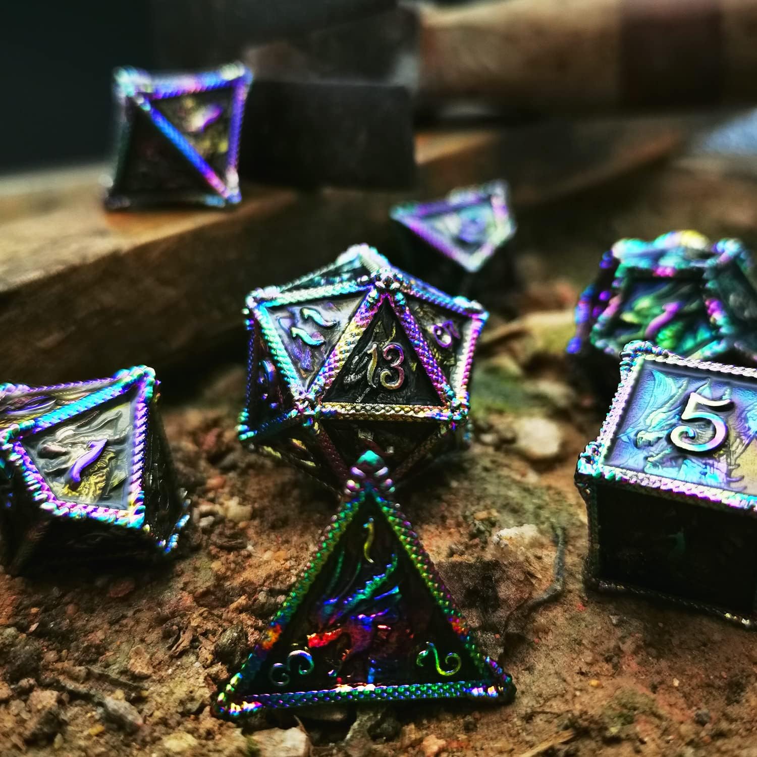 HAOMEJA DND Dice Metal Dragon Set Dice 7 Role Playing Dice Solid Dice (Colorful Black)