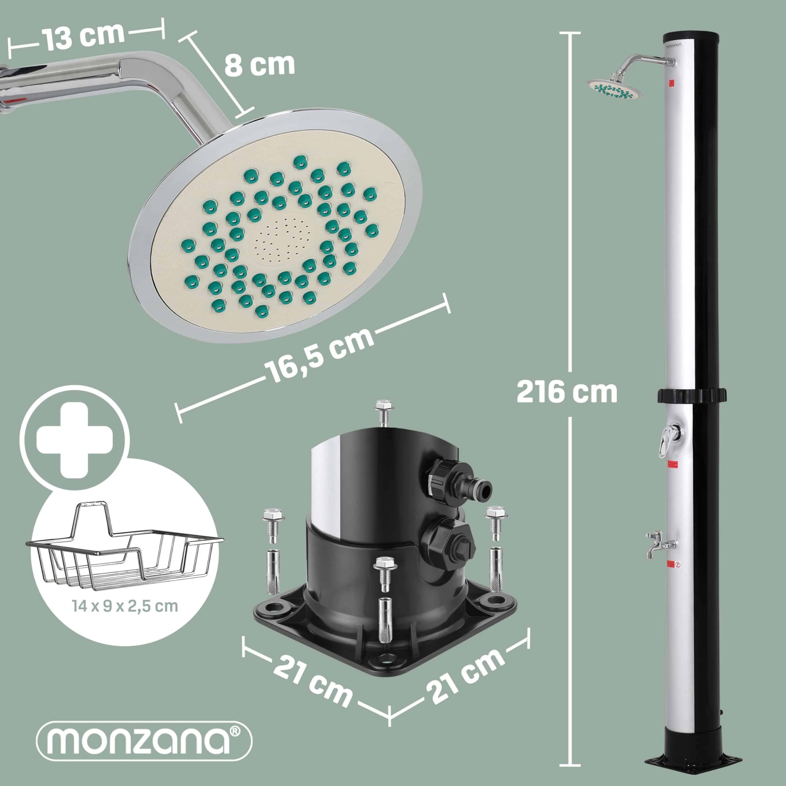 Monzana® Solardusche 35 Liter Gartendusche Campingdusche Pooldusche Außendusche UV-beständig PVC Regenduschkopf