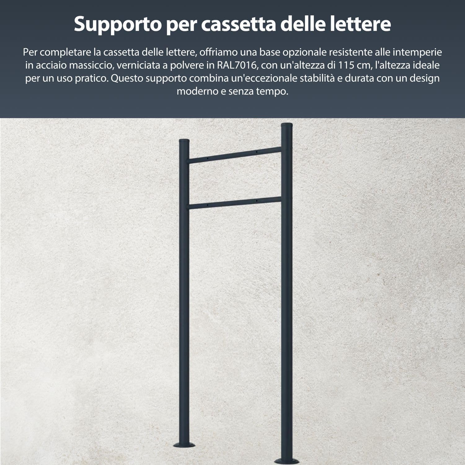 Buzón con Soporte para buzón Antracita RAL 7016 - Buzón Personalizado Cartel Grabado Acero Inoxidable - Buzón con Cerradura Rollo de periódico Compartimento para periódicos