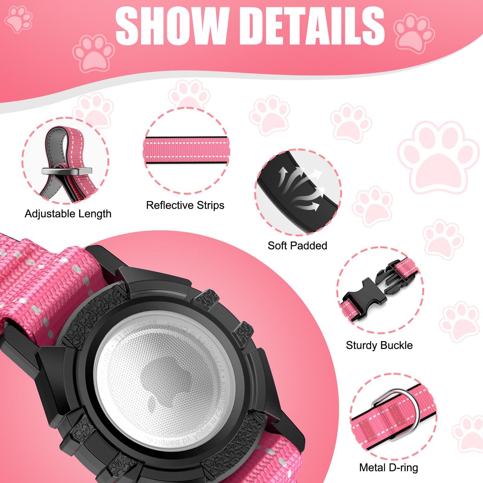 AirTag - Collar reflectante para perro con soporte para Airtag, impermeable IP68, collar de perro integrado con AirTag, ultra duradero, acolchado cómodo, collares de rastreador GPS para perros