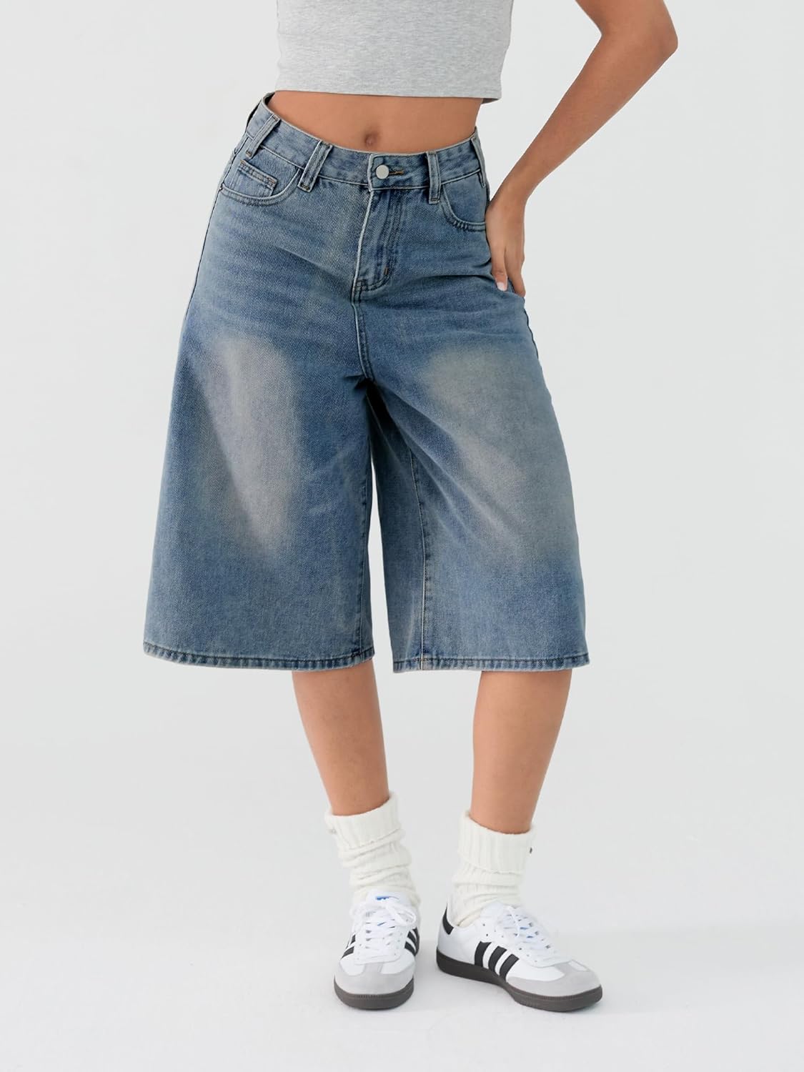 EMMIOL Women Jean Jorts Baggy Loose Fit Jean Shorts 2026 Summer Trendy Wide Leg Long Denim Shorts Y2K Clothes - Image 2