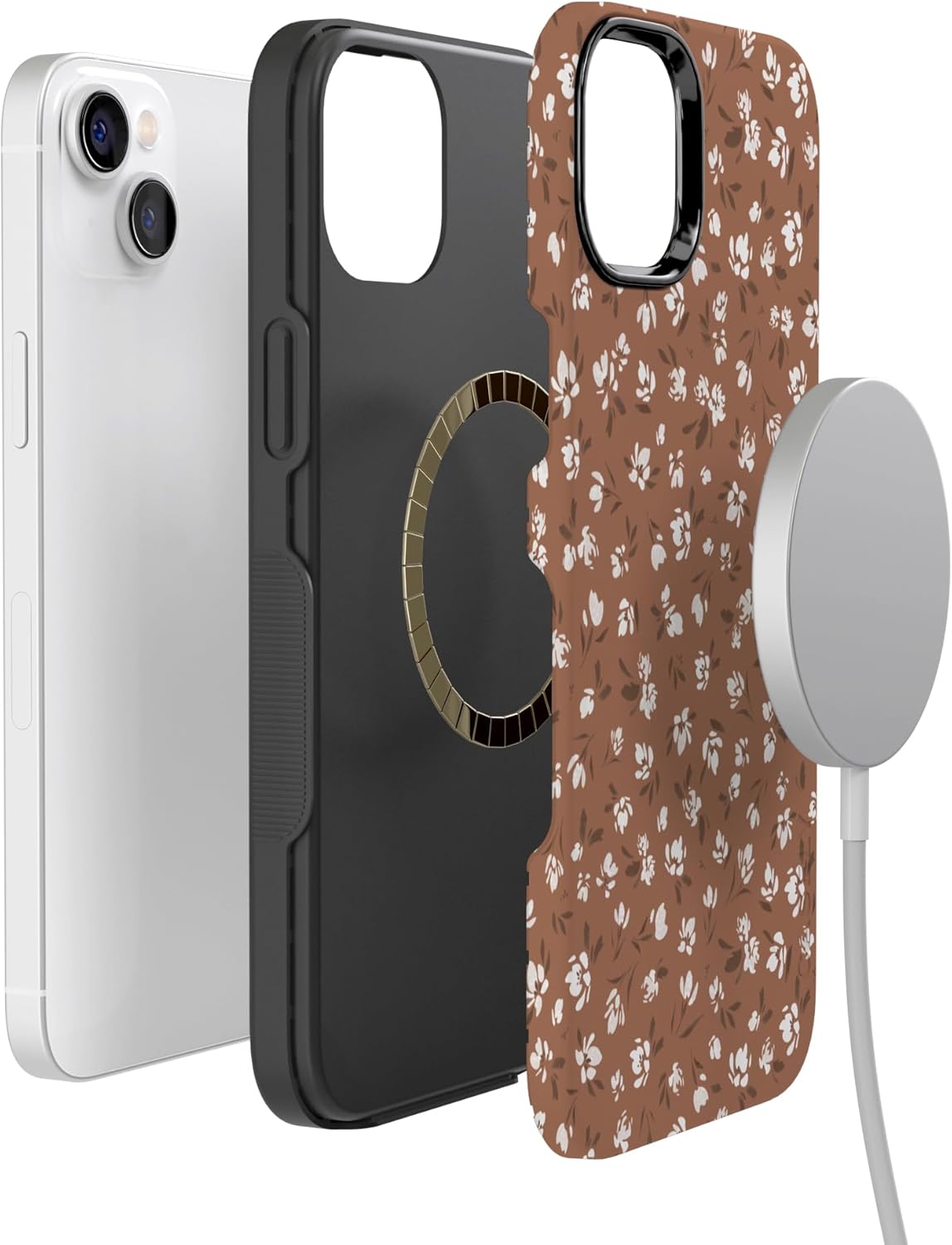 Casely iPhone 14 Case | Mocha Meadow | Tiny Flowers | Bold Protective Design | Compatible with MagSafe