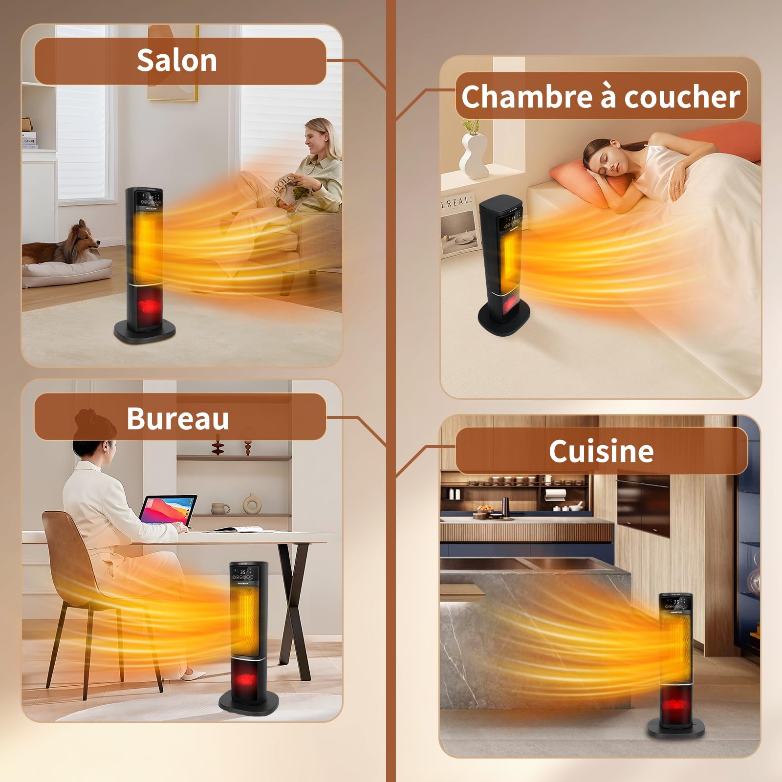 Aigostar Radiateur Électrique 2 en 1 – Chauffage 2000W + Ventilateur, Céramique PTC, Flamme 3D, 5 Modes (Hiver/Été), ECO, Silencieux, Minuterie 24H, Télécommande – pour Chambre, Bureau