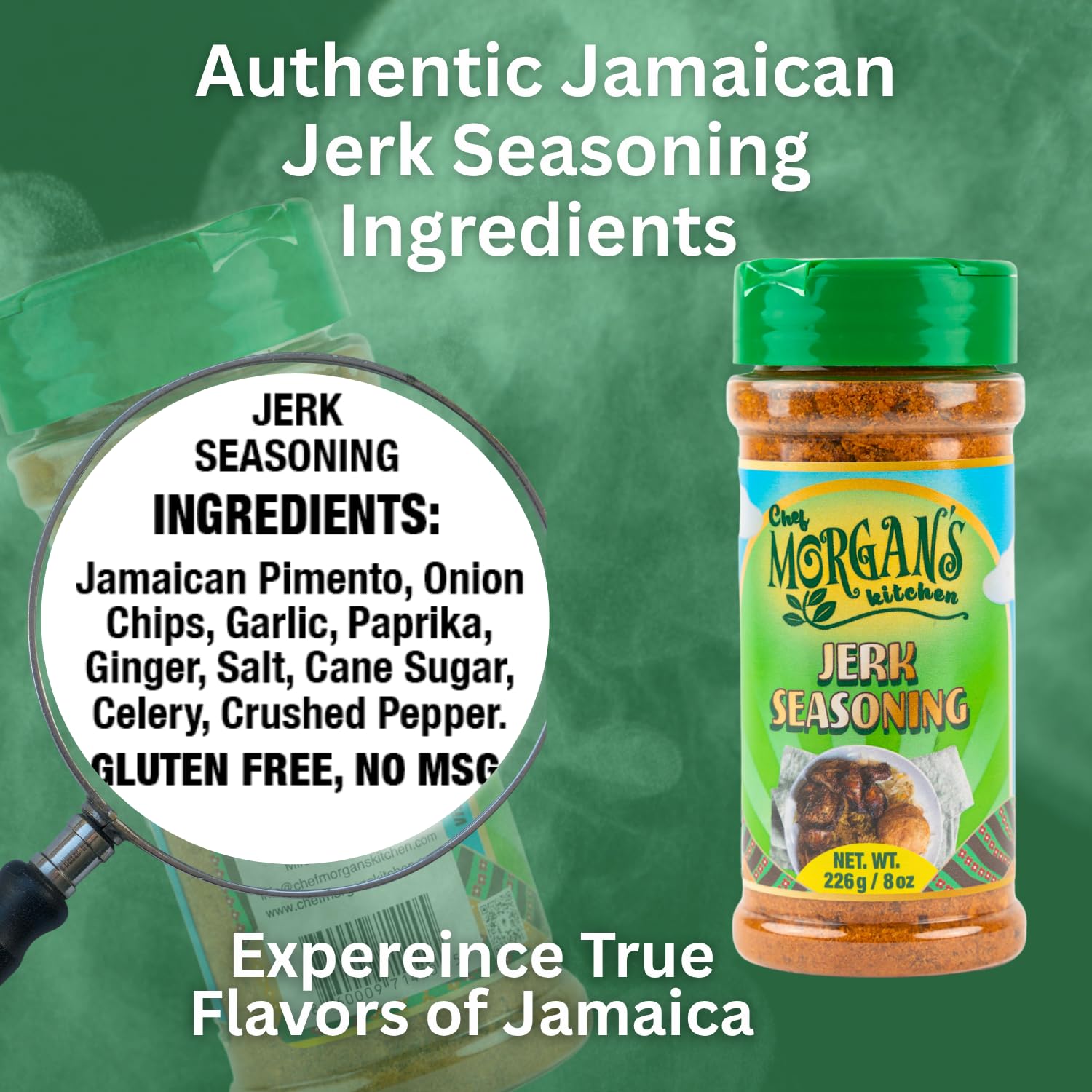 Chef Morgan’s Kitchen Jerk Seasoning – MSG & Gluten Free, 8oz. Authentic Jamaican Spice Blend for Jerk Chicken – Dry Rub for Grilling, Baking & Roasting – All Natural - Image 2