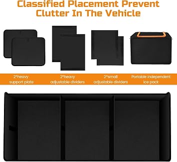 Einesin Car Boot Organiser with Cooler Bag, Extra Large Premium Expandable Compartments, Foldable Car Organiser, Trunk Organiser for Most Vehicles & Indoor (82x36x30cm)