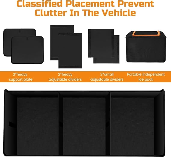 Einesin Car Boot Organiser with Cooler Bag, Extra Large Premium Expandable Compartments, Foldable Car Organiser, Trunk Organiser for Most Vehicles & Indoor (82x36x30cm)