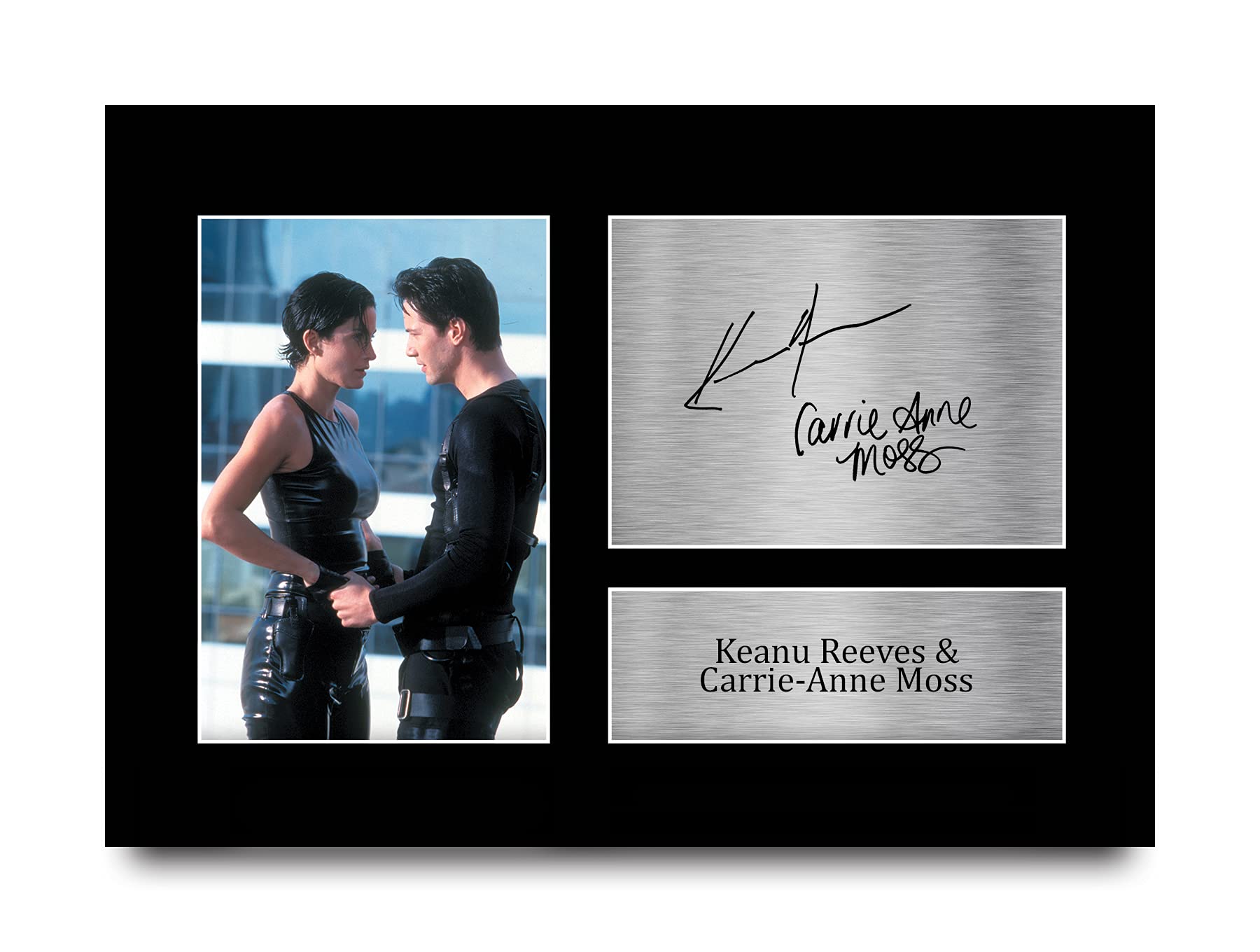 HWC Trading A4 Keanu Reeves Carrie-Anne Moss The Matrix Neo, Trinity Gifts Printed Signed Autograph Picture for Movie Memorabilia Fans