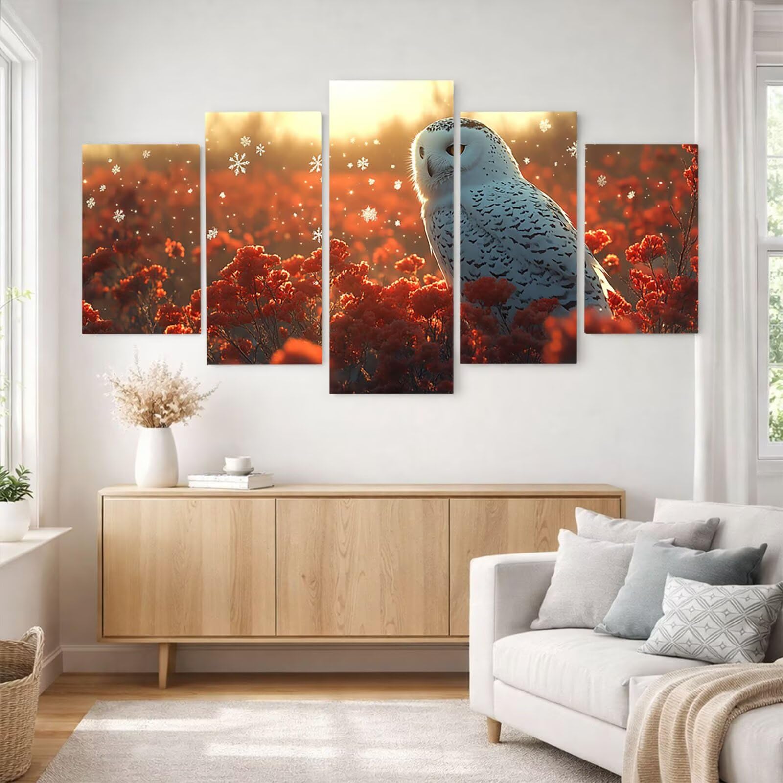 5 Pack Leuchtend Malen Nach Zahlen Erwachsene Eule Drei Größen YCBZ-5314 | DIY Set Erwachsene mit Pinselset Acrylfarben Set Fünf Leinwand zum Bemalen Landschaft Deko Wohnzimmer Geschenke für Frauen