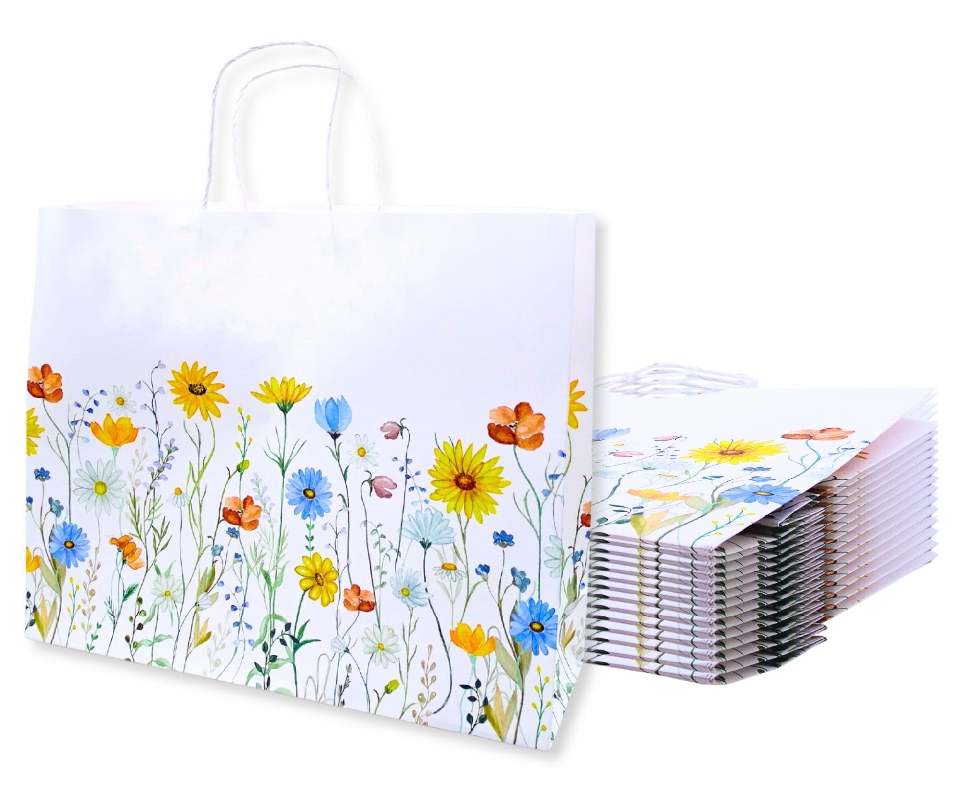 Gitanjali Paper Curves® Gift Bags - 25pcs 15.5x12x4.5 inch Floral Design Large Paper Bags with Handle, Return Gift Bag, Party Favor Goodie Treat Bag, Paper Carry Bags, Disposable Paper covers (Large-Floral, Pack of 25)