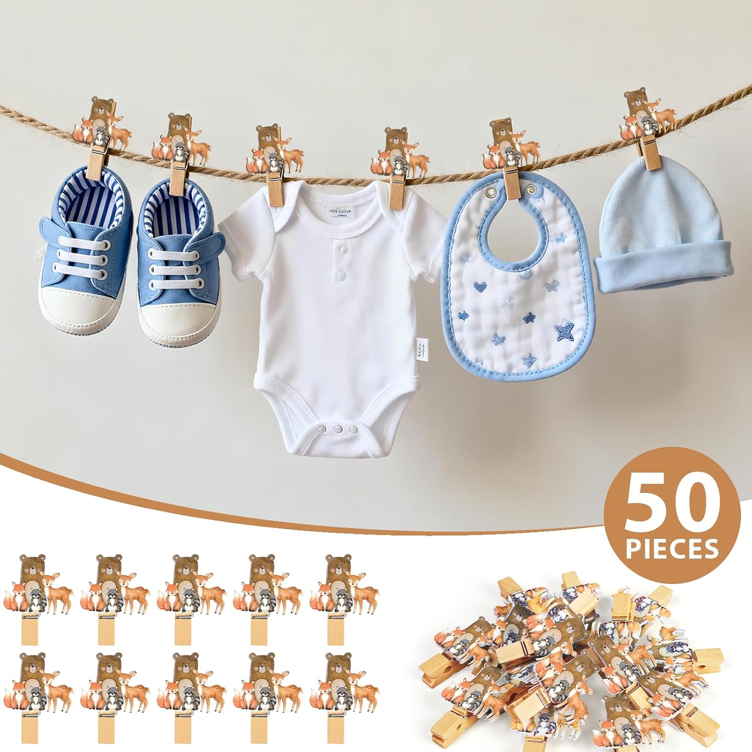 Woodland Baby Shower Games Set, Don't Say Baby Sign Mini woodland Clothespin with Diaper Raffle Card Box, Decor for Gender Reveal Favor image 5