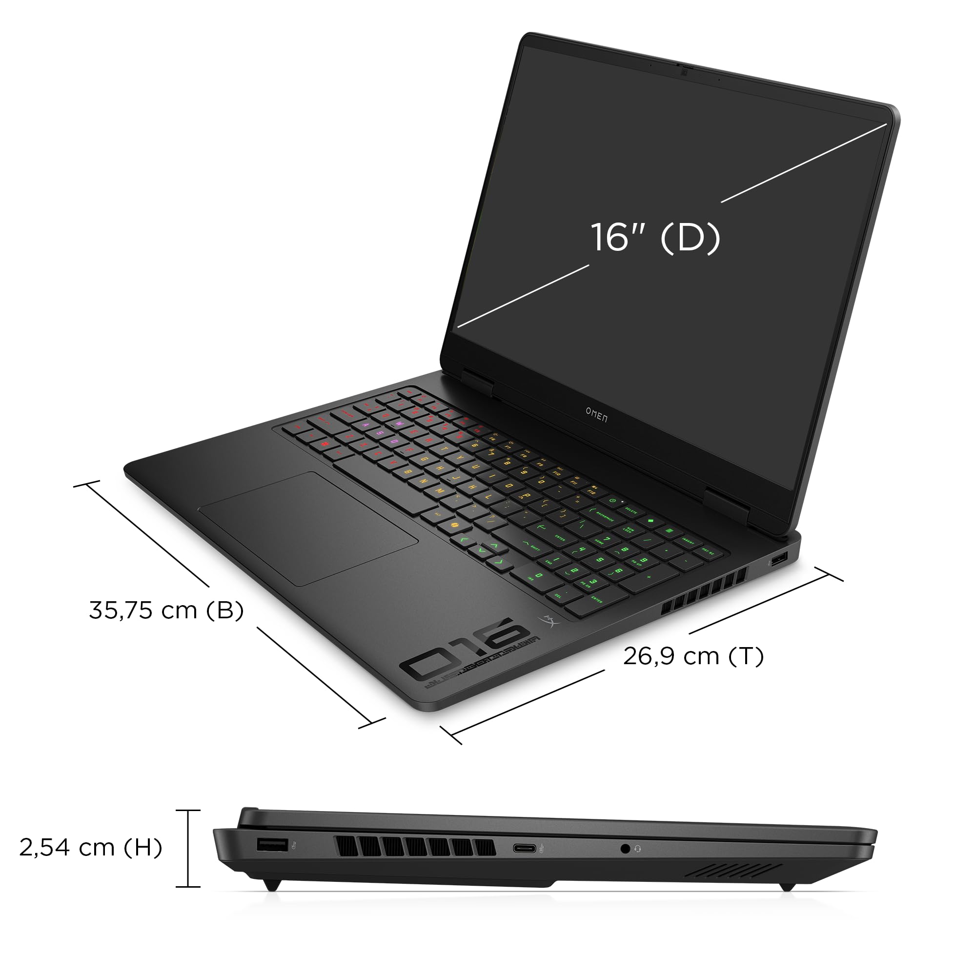 HP Omen Gaming Laptop 16" 2.5K Display Intel Core Ultra 7 32GB RAM 1TB NVIDIA GeForce RTX 5060 Win11 QWERTZ Schwarz