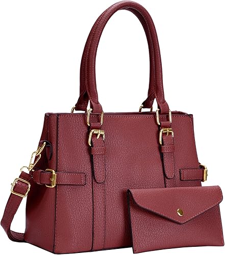Bolsos de mano de cuero de moda para mujer, bolso de hombro, asa superior, bolso de otoño Rojo
