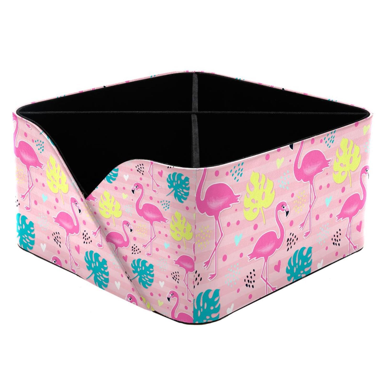 KengjuTesu Pink Flamingos Desktop Organizer Pen Holder, Rectangular Pencil Cup for Office, Study and Makeup Stations