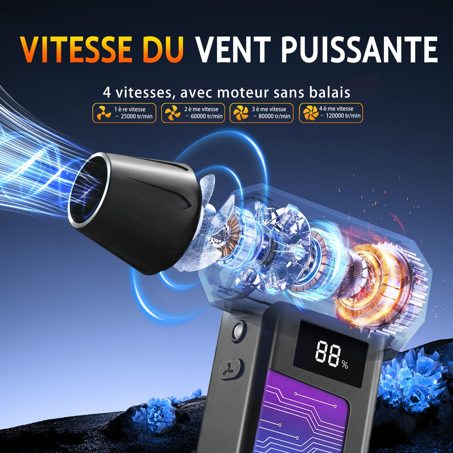 Souffleur Air Comprimé – Souffleur PC 120 000 TR/Min, 4 Vitesses Réglables, sans Fil – Dépoussiéreur Haute Puissance pour PC, Clavier, Voiture, Maison