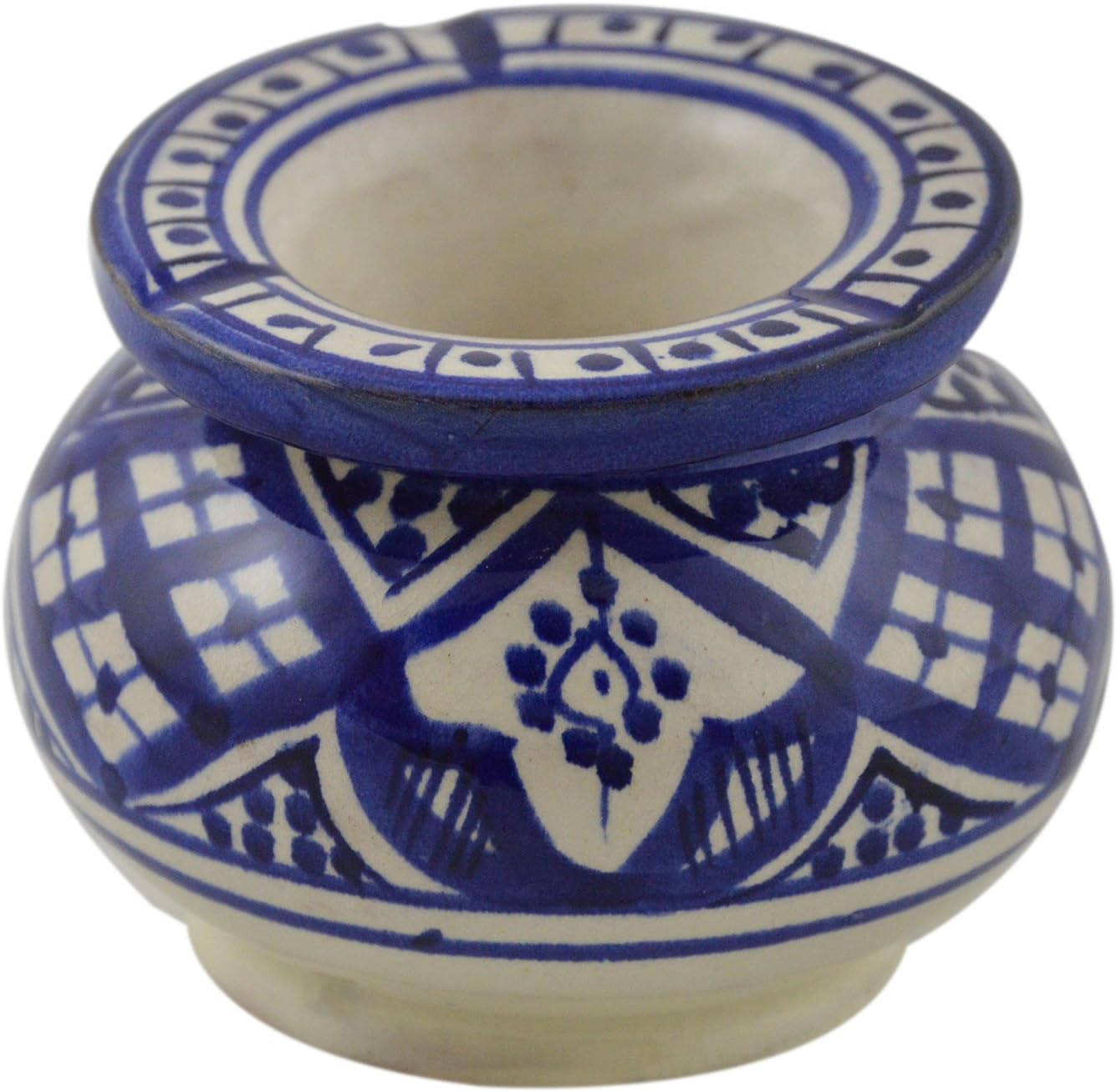 Ceramic Ashtrays Hand Made Moroccan smokeless Ceramic Vivid Colors Medium White & Blue