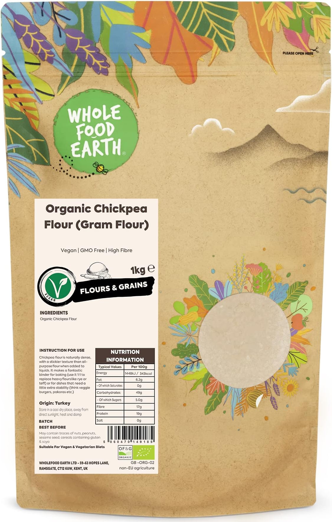 Organic Chickpea Flour (Gram Flour) – 1 kg | Vegan | GMO Free | High Fibre | Certified Organic