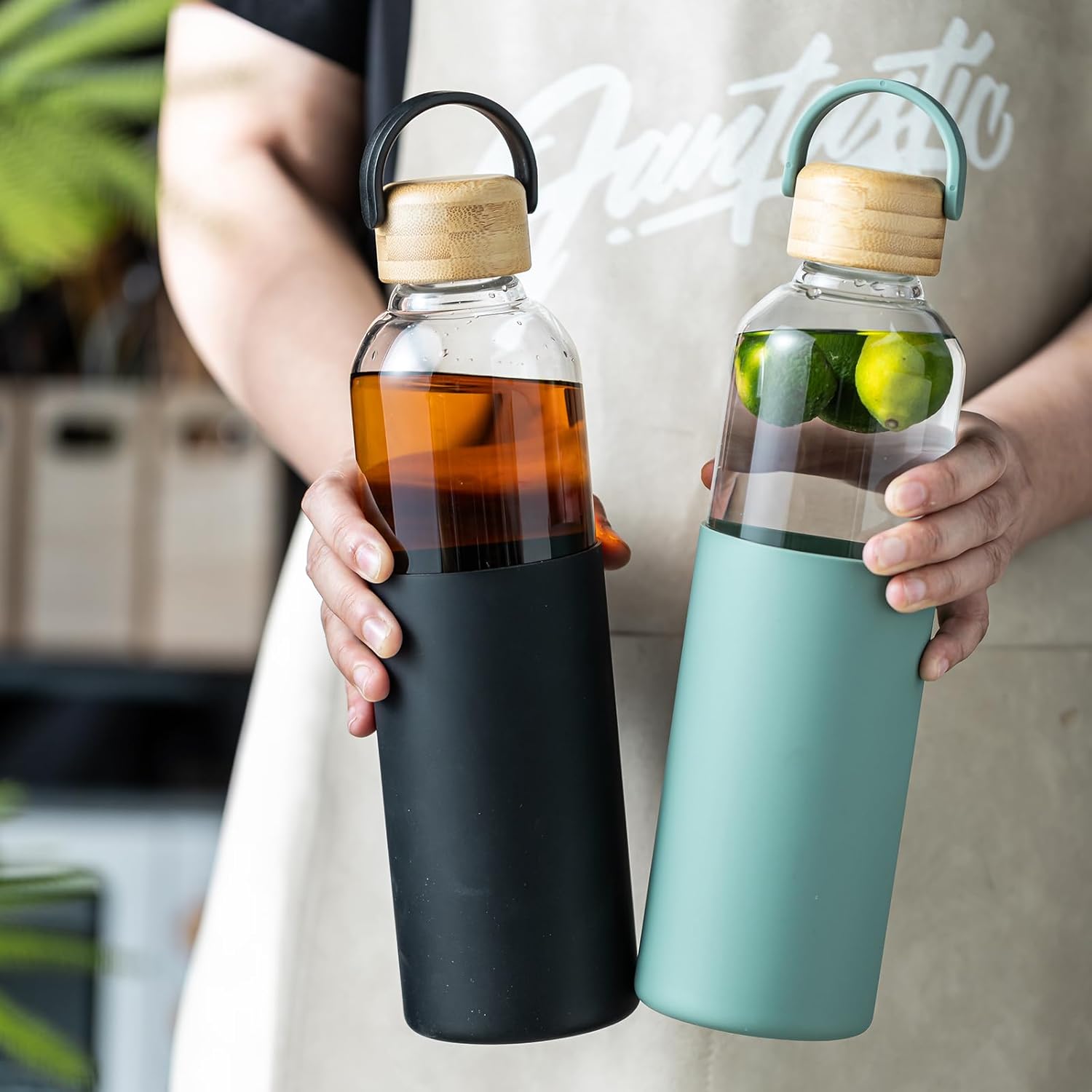 34oz Glass Water Bottles with Silicone Sleeve, BPA Free Water Bottle Glass with Leak-Proof Lid, Reusable Water Bottle for Hot & Cold, Ideal for Hiking Travel Gym office (Black) - Image 5