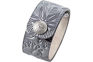 Grey Silver Leather Cuff Bracelet for Women Under 25